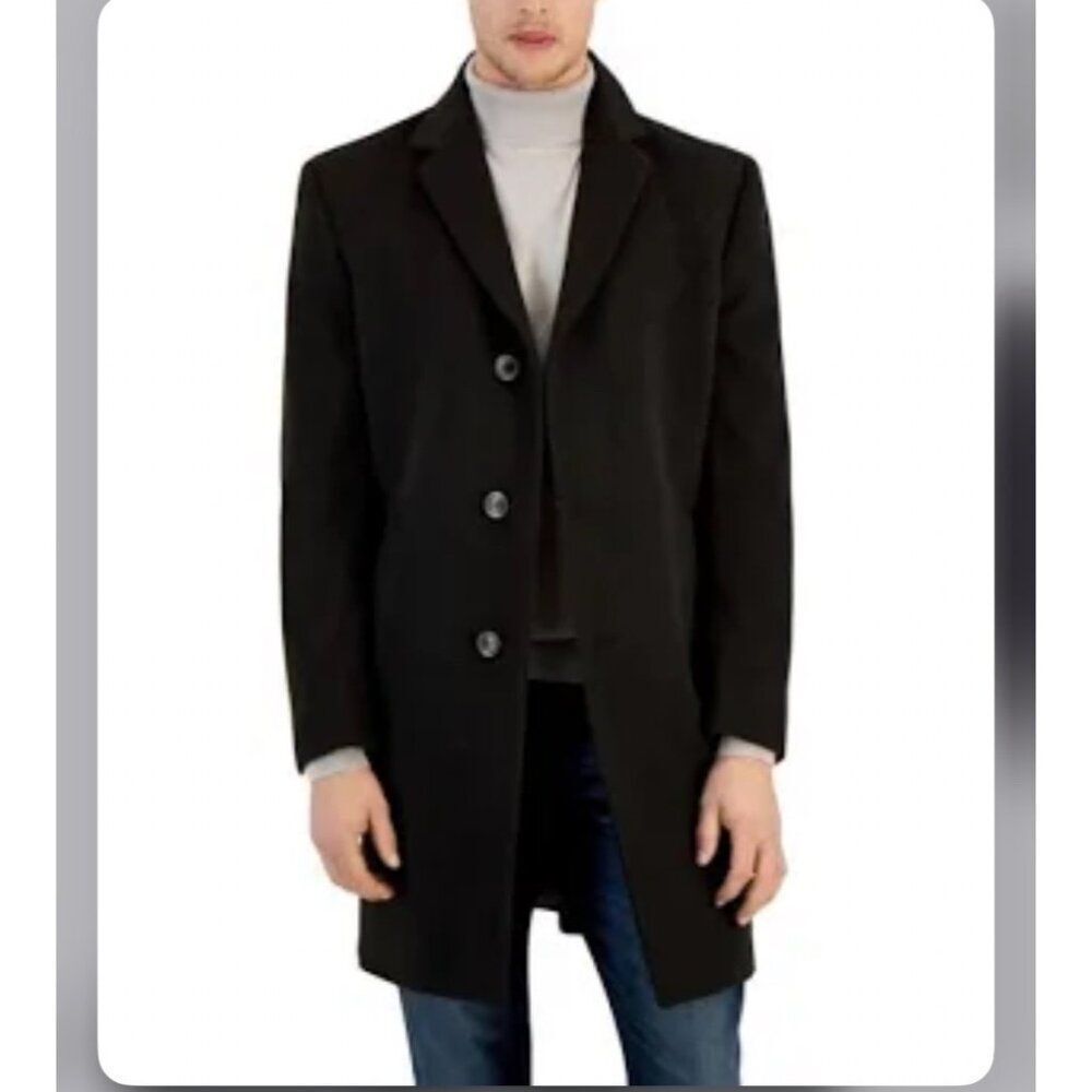 Nautica Men Black Wool Blend Long Coat Size 46R